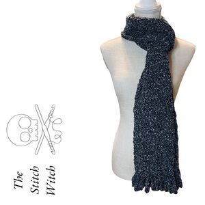 Black Speckled Plush Extra Long Crocheted Chenille Scarf